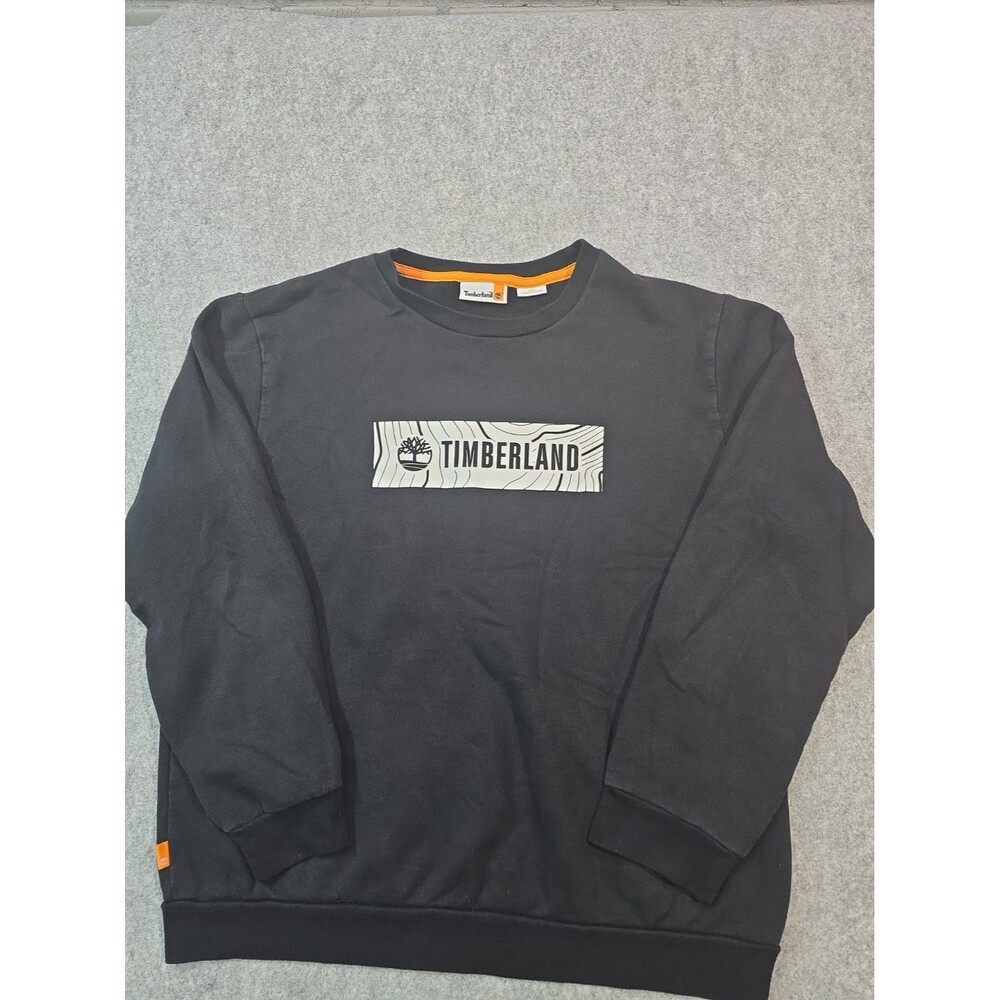 Timberland Mens Large L Black Crewneck Sweatshirt Long Sleeve Logo Cotton Blend